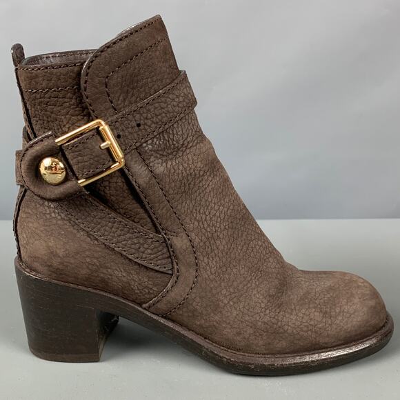 LOUIS VUITTON Size 5.5 Brown Leather Pebble Grain Chunky Heel Boots - Picture 2 of 9